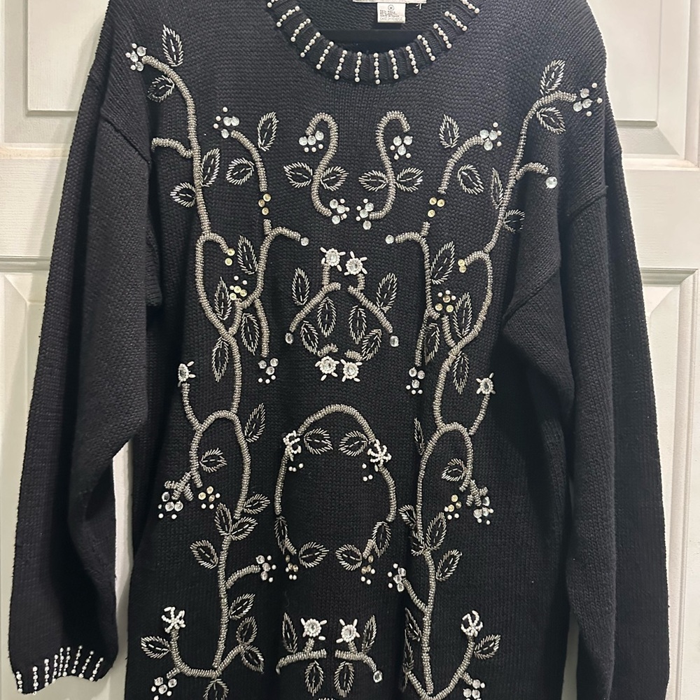 Holiday Christmas New Years Fancy Beaded Sweater